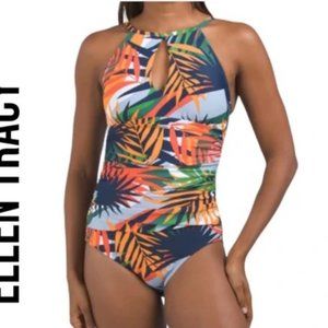 NWOT Ellen Tracy Cabo Breeze High Neck One-Piece Keyhole Swimsuit